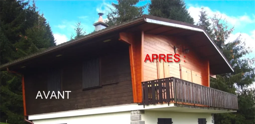 Comparaison avant et après travaux sur un chalet en bois